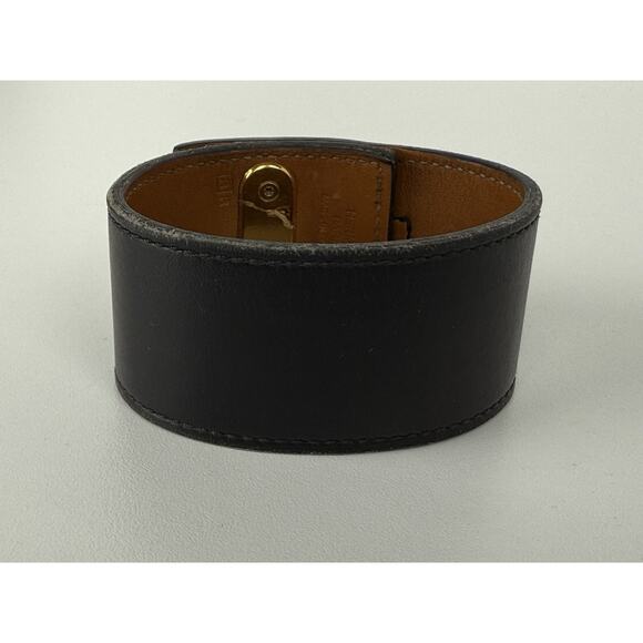 HERMES Intense Leather Bracelet Black Gold Hardware - Picture 2 of 10